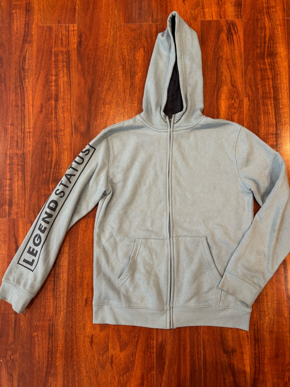 Xersion Light Blue Zip-Up Hoodie with 'LEGEND STATUS' Sleeve Print